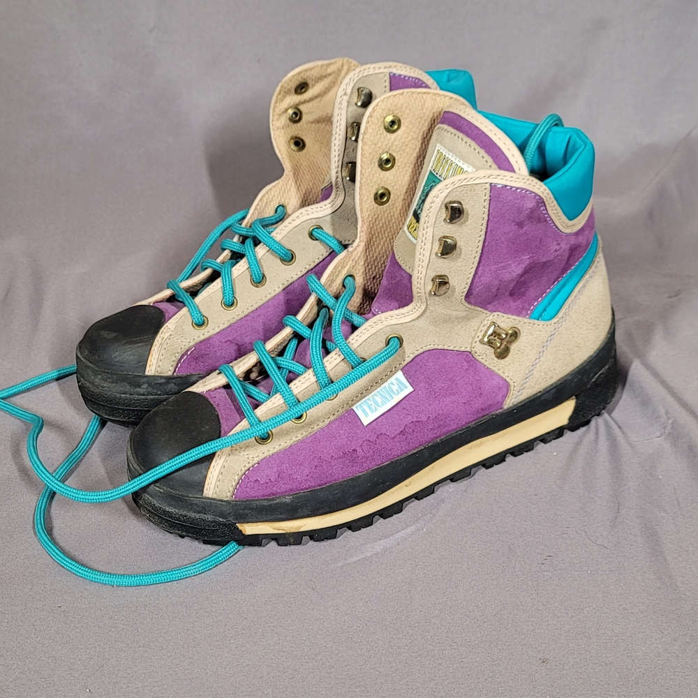Vintage Tecnica Trekking Boots 40.5 Made In Italy Purple Teal Hiking 8.5W 7.5M